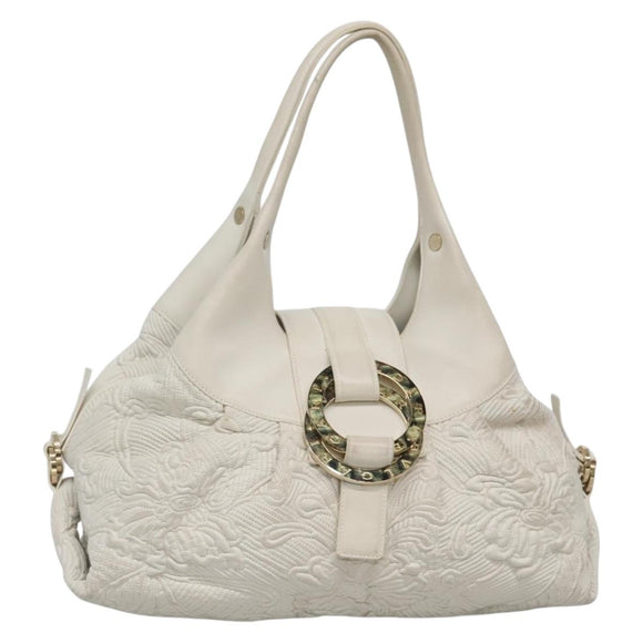 BVLGARI Chandra Shoulder Bag Leather White Gold Auth 140646