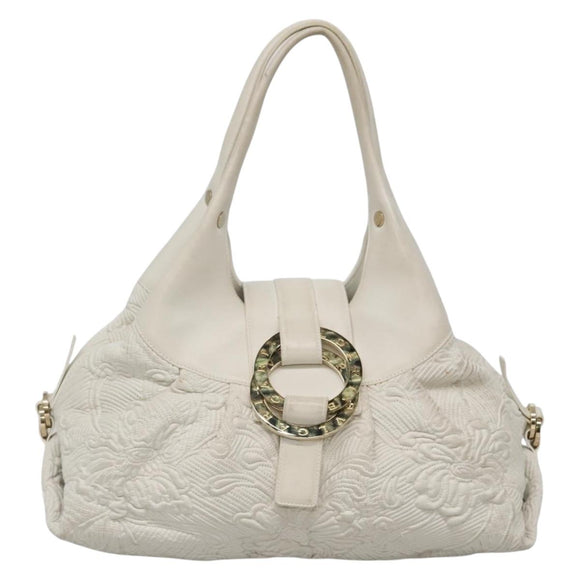 BVLGARI Chandra Shoulder Bag Leather White Gold Auth 140646
