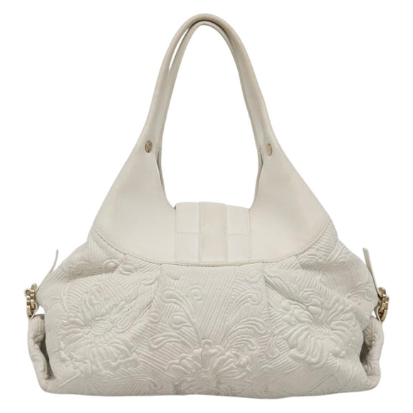 BVLGARI Chandra Shoulder Bag Leather White Gold Auth 140646