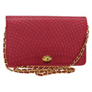 BALLY Chain Shoulder Bag Leather Red Gold Auth 140668-1
