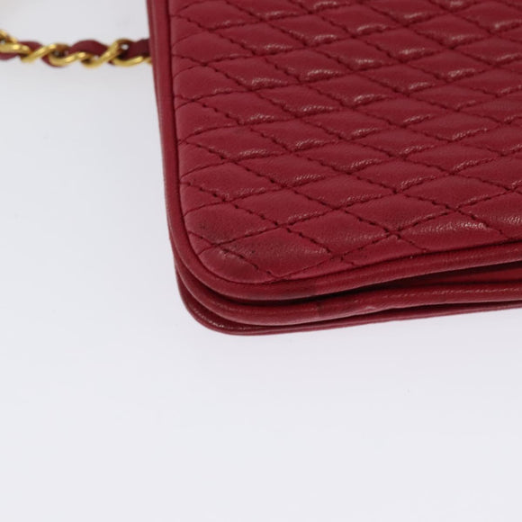 BALLY Chain Shoulder Bag Leather Red Gold Auth 140668