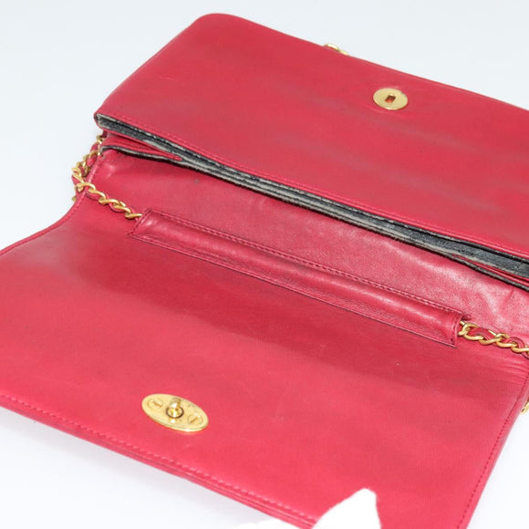 BALLY Chain Shoulder Bag Leather Red Gold Auth 140668