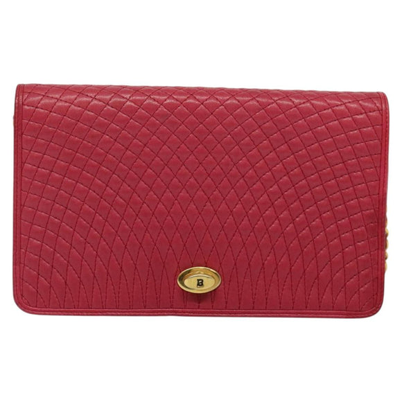 BALLY Chain Shoulder Bag Leather Red Gold Auth 140668