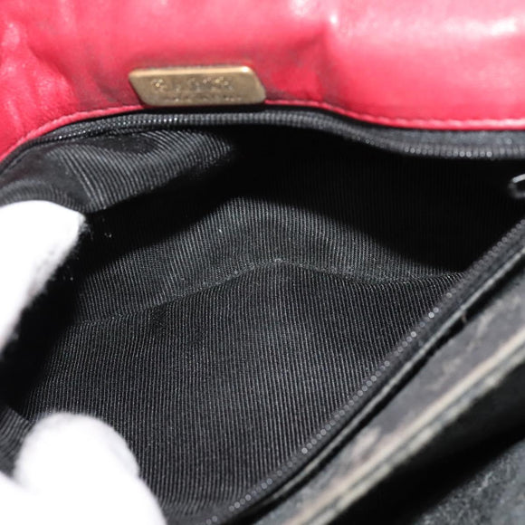 BALLY Chain Shoulder Bag Leather Red Gold Auth 140668