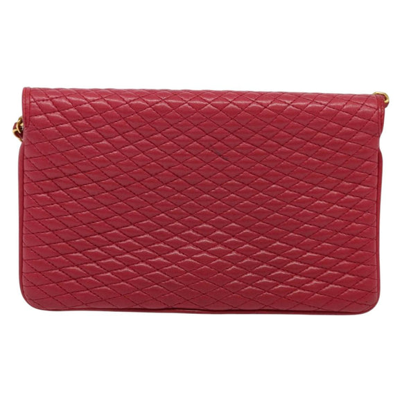 BALLY Chain Shoulder Bag Leather Red Gold Auth 140668