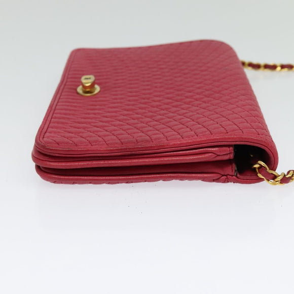 BALLY Chain Shoulder Bag Leather Red Gold Auth 140668