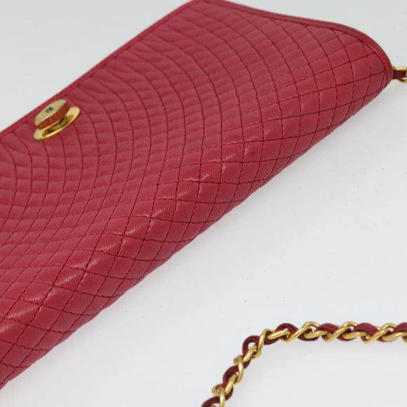 BALLY Chain Shoulder Bag Leather Red Gold Auth 140668