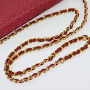BALLY Chain Shoulder Bag Leather Red Gold Auth 140668-7