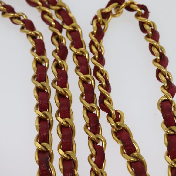 BALLY Chain Shoulder Bag Leather Red Gold Auth 140668