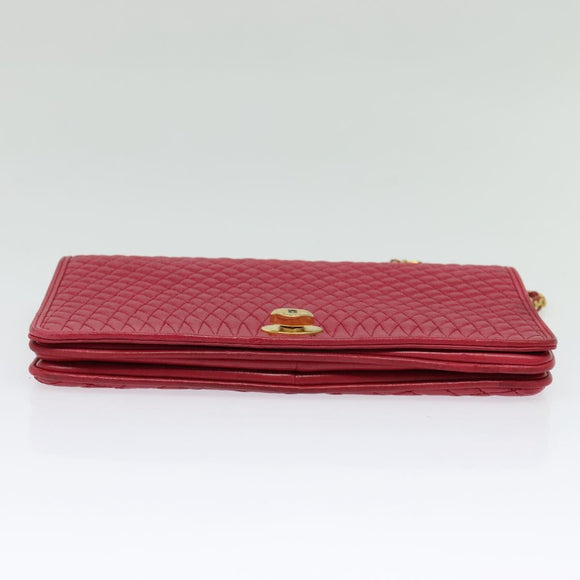 BALLY Chain Shoulder Bag Leather Red Gold Auth 140668