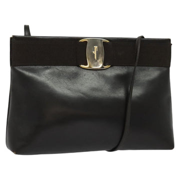 Salvatore Ferragamo Vala Shoulder Bag Leather Brown Gold Auth 140673