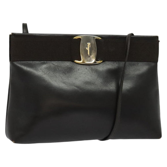 Salvatore Ferragamo Vala Shoulder Bag Leather Brown Gold Auth 140673