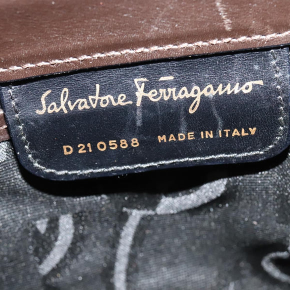 Salvatore Ferragamo Vala Shoulder Bag Leather Brown Gold Auth 140673