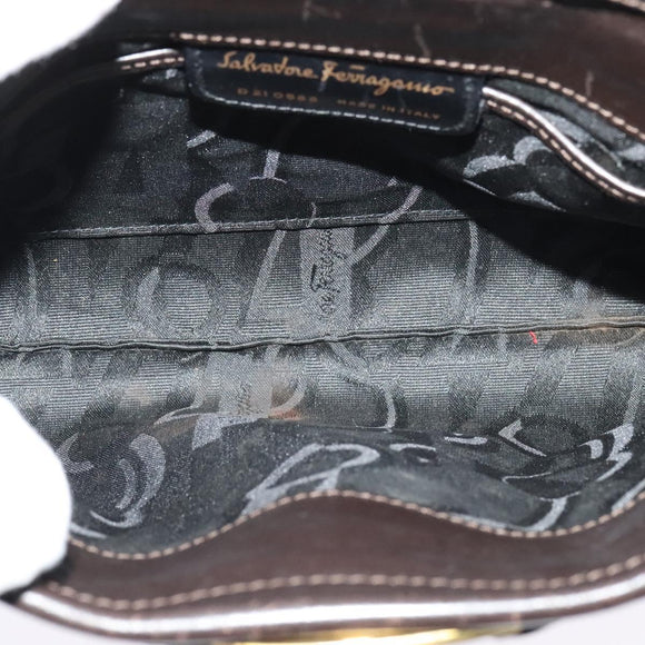 Salvatore Ferragamo Vala Shoulder Bag Leather Brown Gold Auth 140673