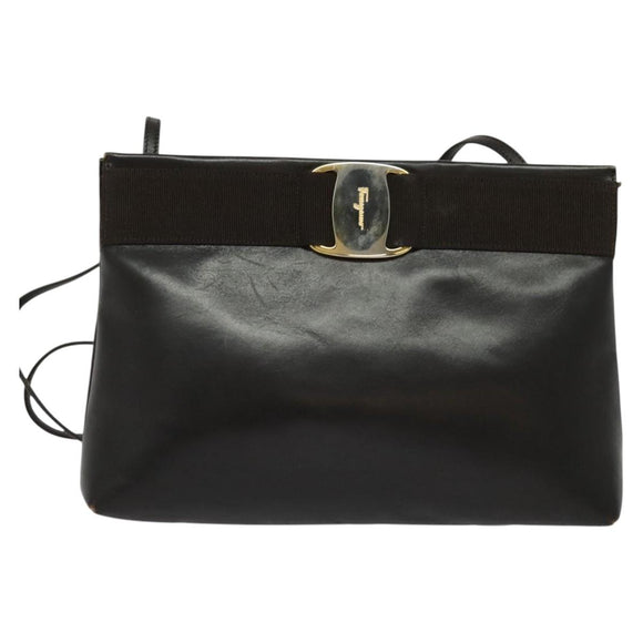 Salvatore Ferragamo Vala Shoulder Bag Leather Brown Gold Auth 140673