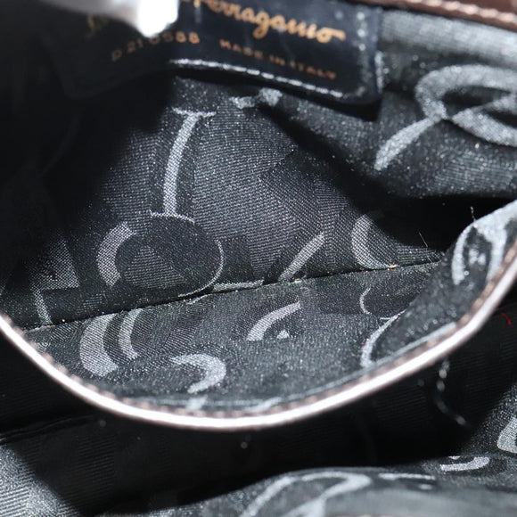 Salvatore Ferragamo Vala Shoulder Bag Leather Brown Gold Auth 140673