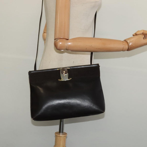 Salvatore Ferragamo Vala Shoulder Bag Leather Brown Gold Auth 140673
