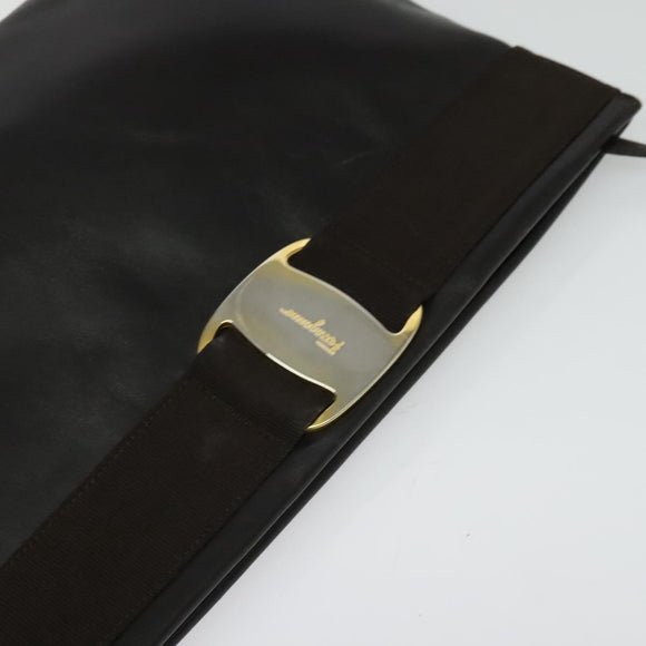 Salvatore Ferragamo Vala Shoulder Bag Leather Brown Gold Auth 140673