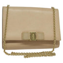 Salvatore Ferragamo Chain Vala Shoulder Bag Leather Beige Gold Auth 140674-1