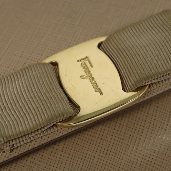 Salvatore Ferragamo Chain Vala Shoulder Bag Leather Beige Gold Auth 140674