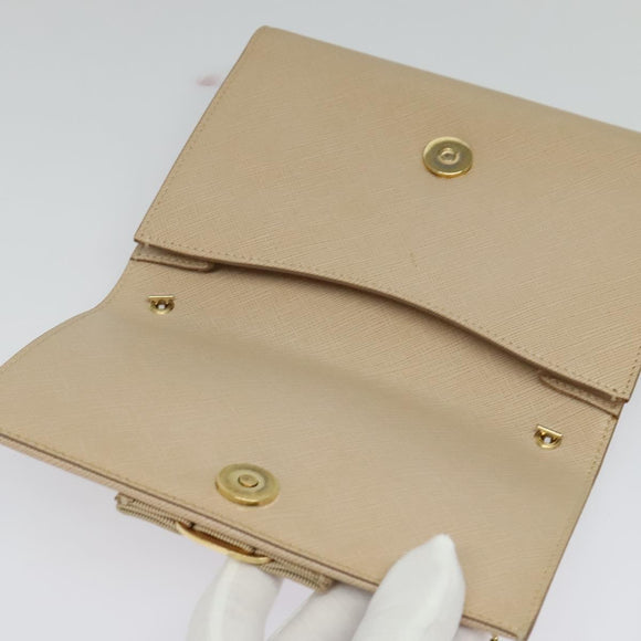 Salvatore Ferragamo Chain Vala Shoulder Bag Leather Beige Gold Auth 140674