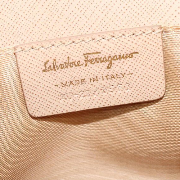 Salvatore Ferragamo Chain Vala Shoulder Bag Leather Beige Gold Auth 140674