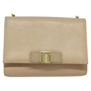 Salvatore Ferragamo Chain Vala Shoulder Bag Leather Beige Gold Auth 140674-2