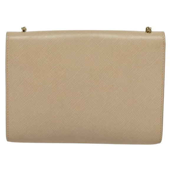 Salvatore Ferragamo Chain Vala Shoulder Bag Leather Beige Gold Auth 140674