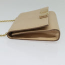 Salvatore Ferragamo Chain Vala Shoulder Bag Leather Beige Gold Auth 140674-4