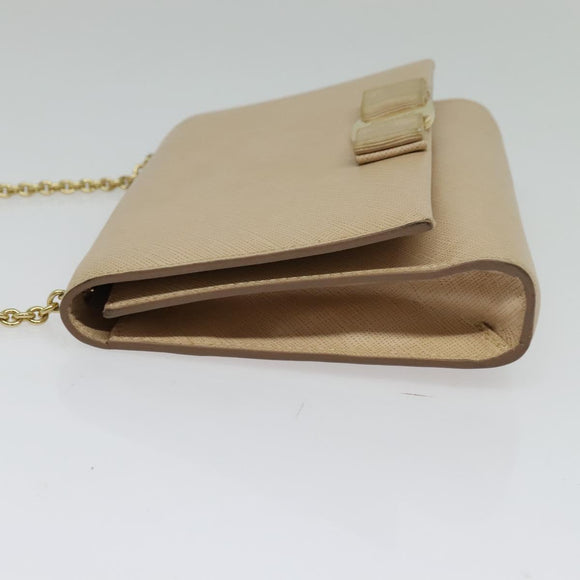 Salvatore Ferragamo Chain Vala Shoulder Bag Leather Beige Gold Auth 140674