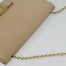 Salvatore Ferragamo Chain Vala Shoulder Bag Leather Beige Gold Auth 140674-6