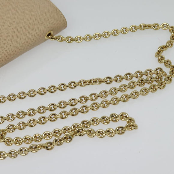 Salvatore Ferragamo Chain Vala Shoulder Bag Leather Beige Gold Auth 140674