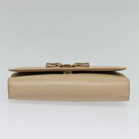 Salvatore Ferragamo Chain Vala Shoulder Bag Leather Beige Gold Auth 140674