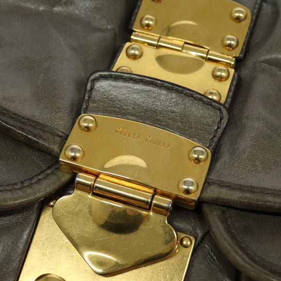 Miu Miu Matelasse Shoulder Bag Leather 2way Gray Gold Auth 140677