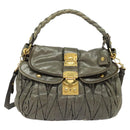 Miu Miu Matelasse Shoulder Bag Leather 2way Gray Gold Auth 140677-13