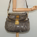 Miu Miu Matelasse Shoulder Bag Leather 2way Gray Gold Auth 140677-26