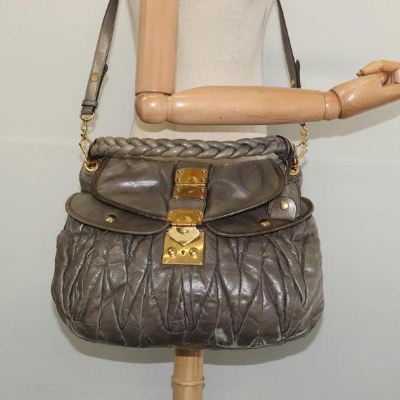 Miu Miu Matelasse Shoulder Bag Leather 2way Gray Gold Auth 140677