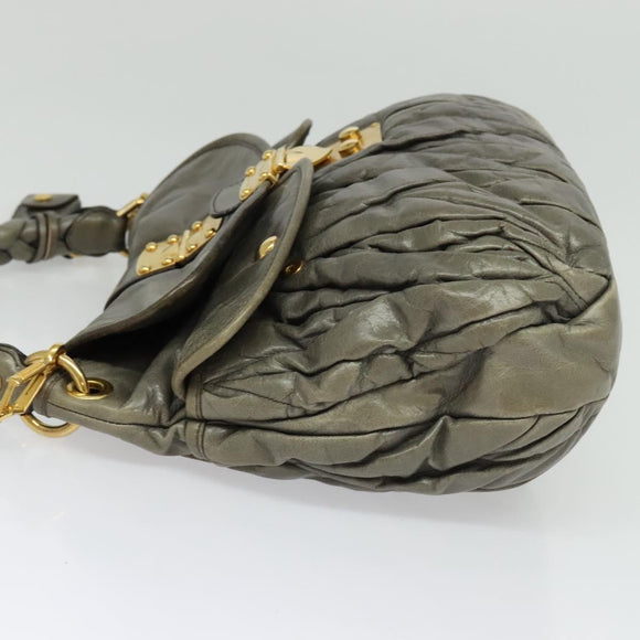 Miu Miu Matelasse Shoulder Bag Leather 2way Gray Gold Auth 140677