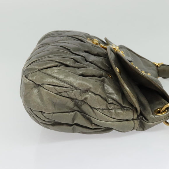 Miu Miu Matelasse Shoulder Bag Leather 2way Gray Gold Auth 140677