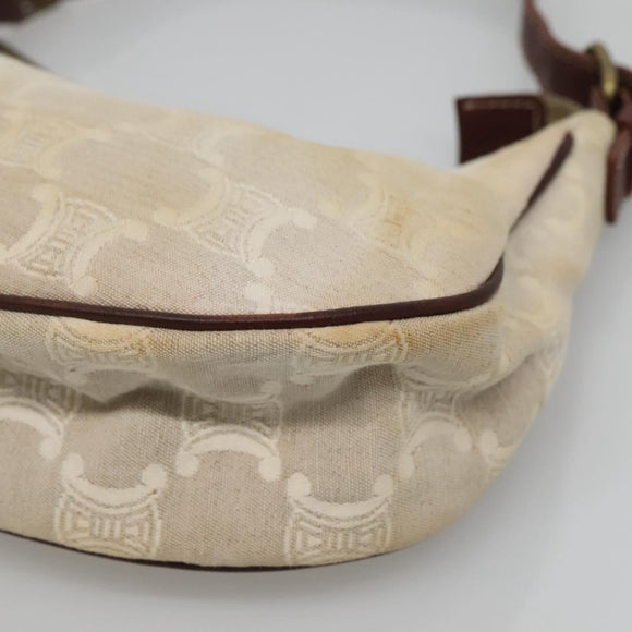 CELINE Macadam Canvas Shoulder Bag Beige Gold Auth 140680