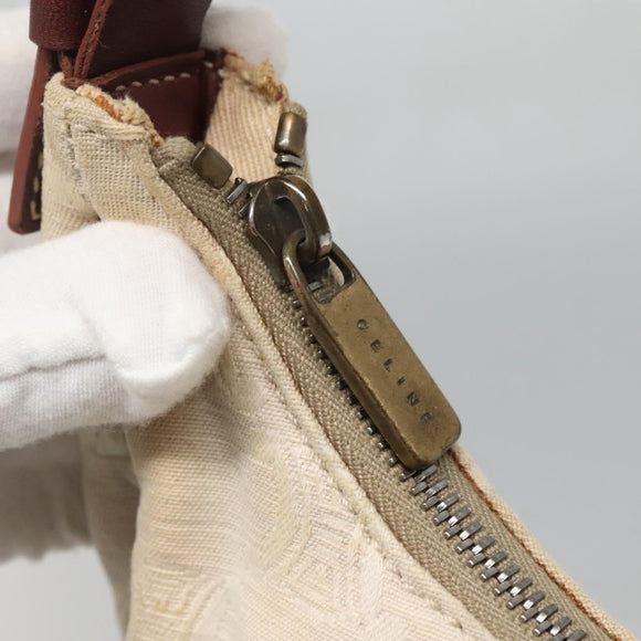 CELINE Macadam Canvas Shoulder Bag Beige Gold Auth 140680