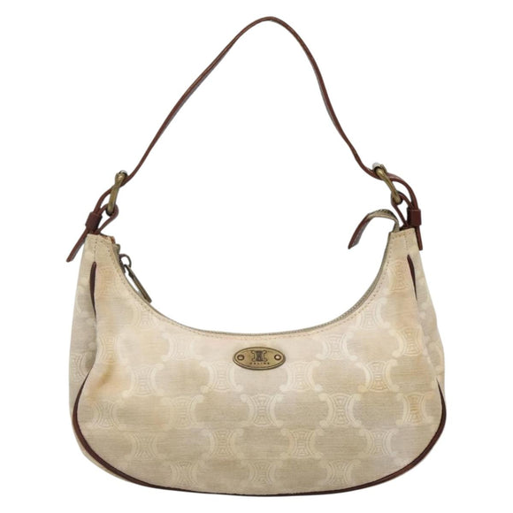 CELINE Macadam Canvas Shoulder Bag Beige Gold Auth 140680