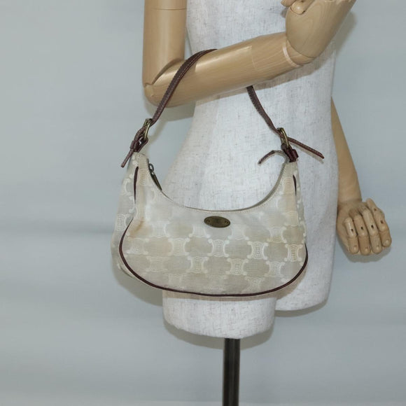 CELINE Macadam Canvas Shoulder Bag Beige Gold Auth 140680