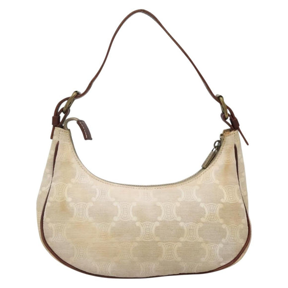 CELINE Macadam Canvas Shoulder Bag Beige Gold Auth 140680