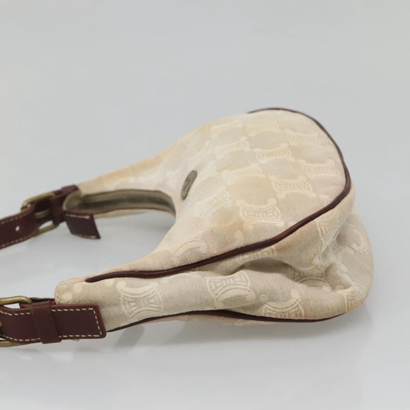 CELINE Macadam Canvas Shoulder Bag Beige Gold Auth 140680