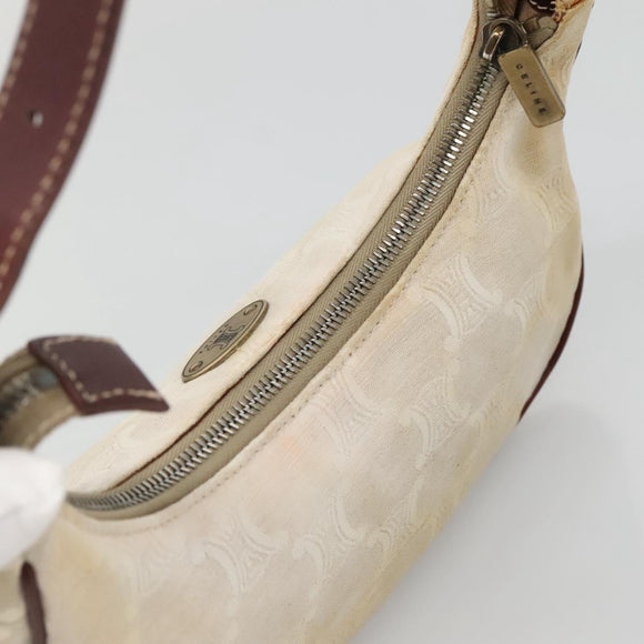 CELINE Macadam Canvas Shoulder Bag Beige Gold Auth 140680