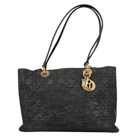 Christian Dior Canage Tote Bag Nylon 2way Black Gold Auth 140681
