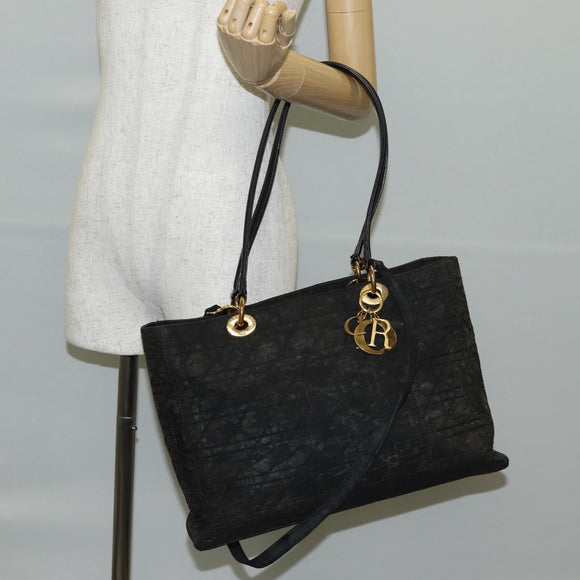 Christian Dior Canage Tote Bag Nylon 2way Black Gold Auth 140681