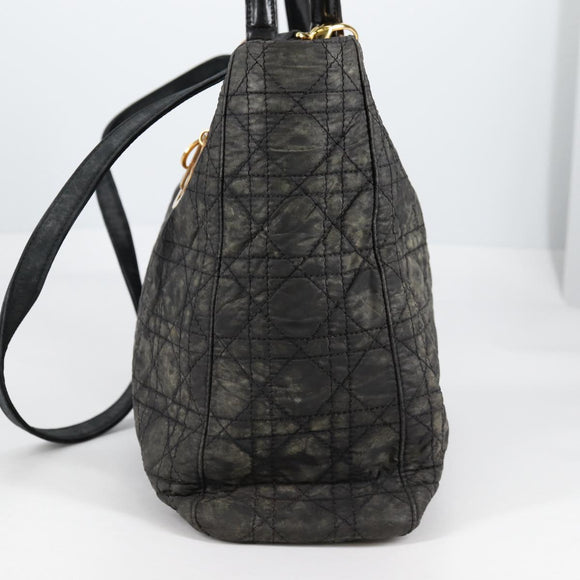 Christian Dior Canage Tote Bag Nylon 2way Black Gold Auth 140681