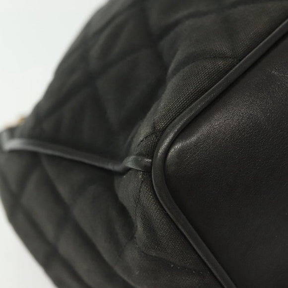 CHANEL Matelasse Shoulder Bag Canvas Black Gold CC Auth 140683